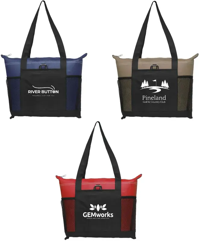 Custom Non-Woven Tote Bag w/ Mesh Pockets