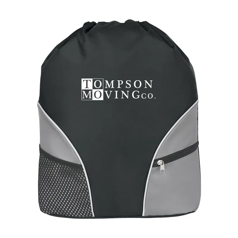 Drawstring Backpack w/ Mesh Pockt & Zipper