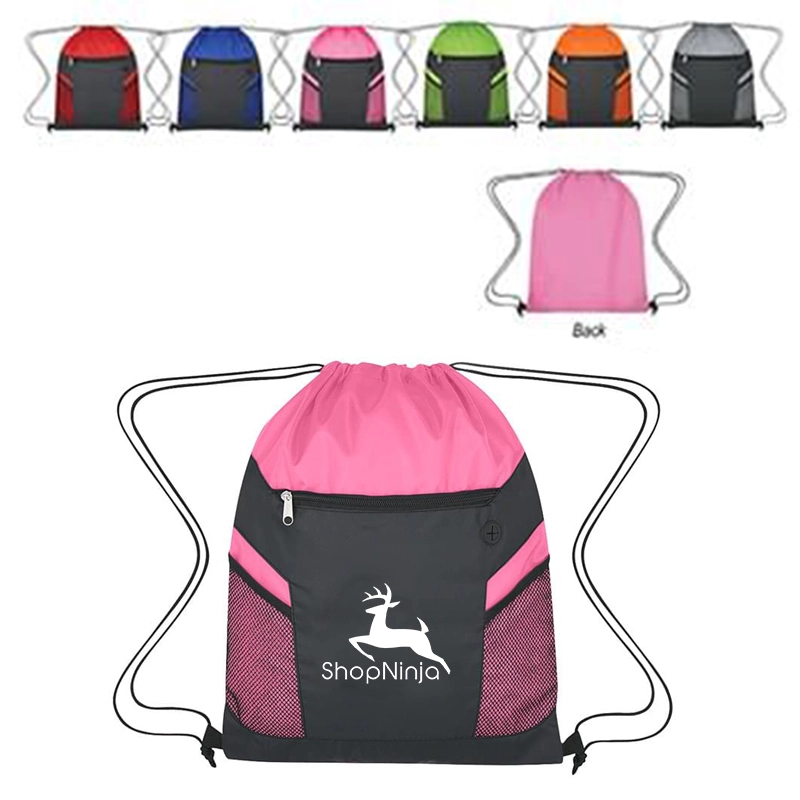 Drawstring Bag with Zippered Front Pockets