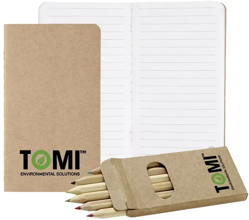 Eco-Recycled Budget Mini Notebook & 6 Color Pencil Set