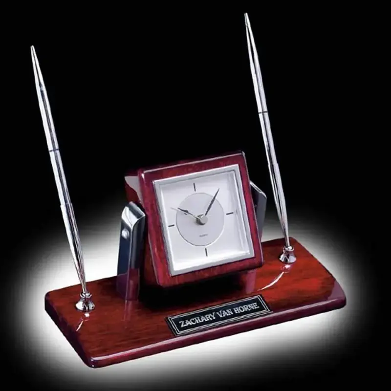 Elegant Rosewood Clock Pen Set with Gold/Chrome Finish