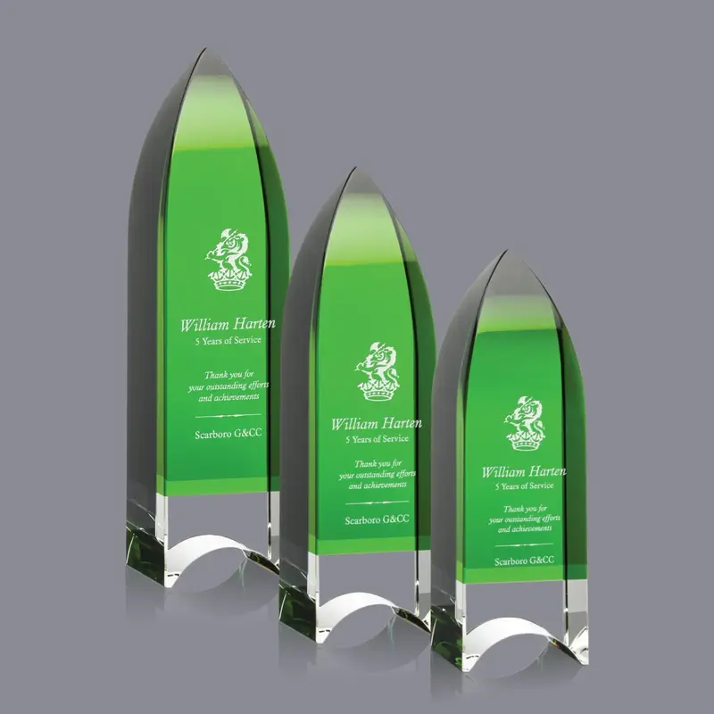 Custom Emerald Crystal Tower Award for Promotions