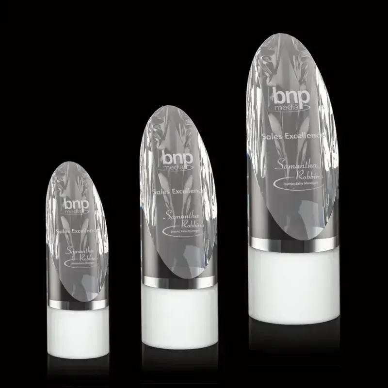 Designer Customizable White Optical Crystal Faccini Award for Corporate Recognition