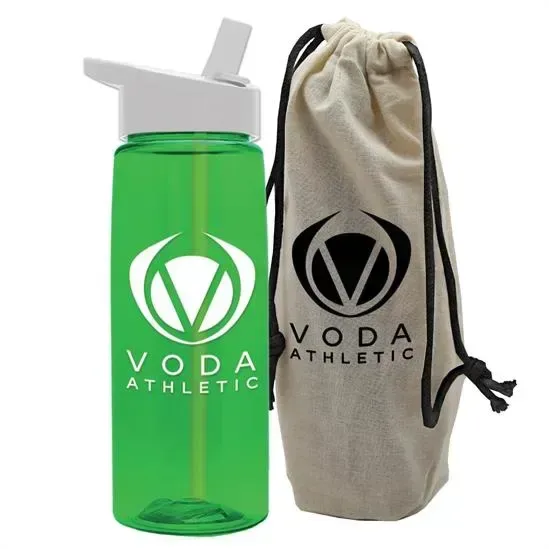 Flair Tritan® Bottle with Flip-Straw Lid in a Cotton Bag (26 oz.) — view 6