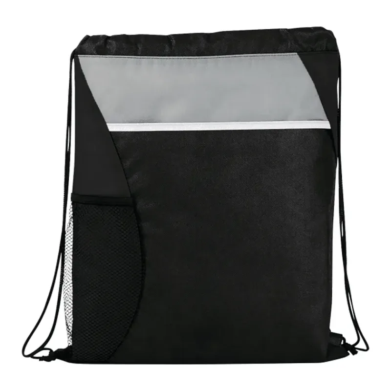 Custom Flare Drawstring Bag with Front Pocket and Water Bottle Pocket — view 2