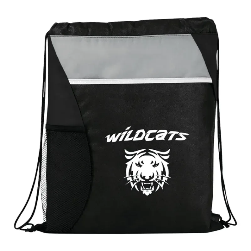 Custom Flare Drawstring Bag with Front Pocket and Water Bottle Pocket — view 5