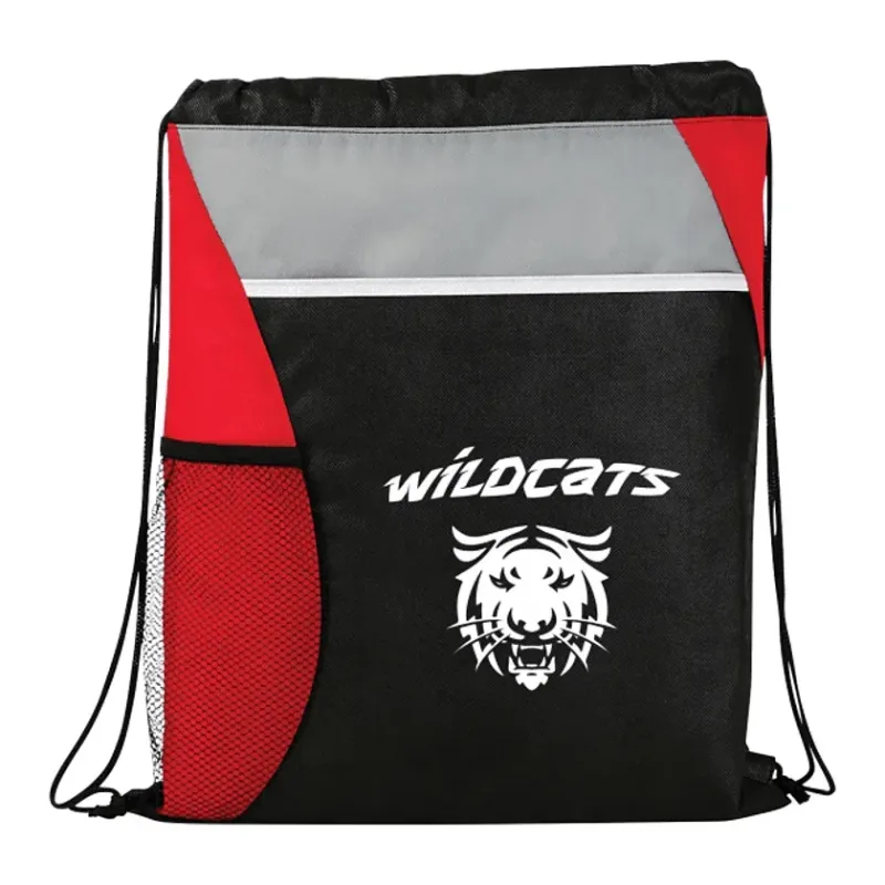 Custom Flare Drawstring Bag with Front Pocket and Water Bottle Pocket — view 6