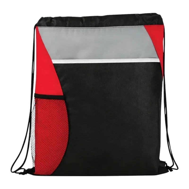 Custom Flare Drawstring Bag with Front Pocket and Water Bottle Pocket — view 9