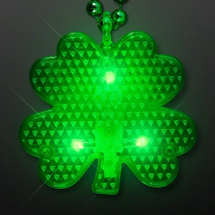 Flashing LED Shamrock Charm on Beads Necklace — view 3