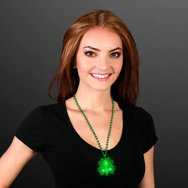Flashing LED Shamrock Charm on Beads Necklace — view 4