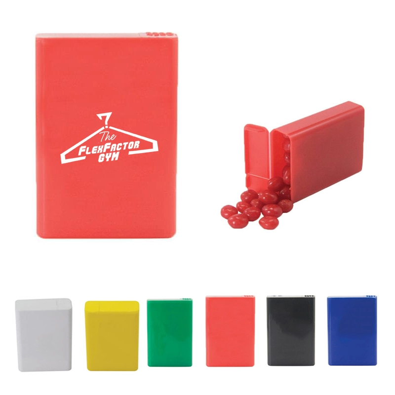 Flip Top Plastic Case with Red Hots, Jelly Beans, Gum