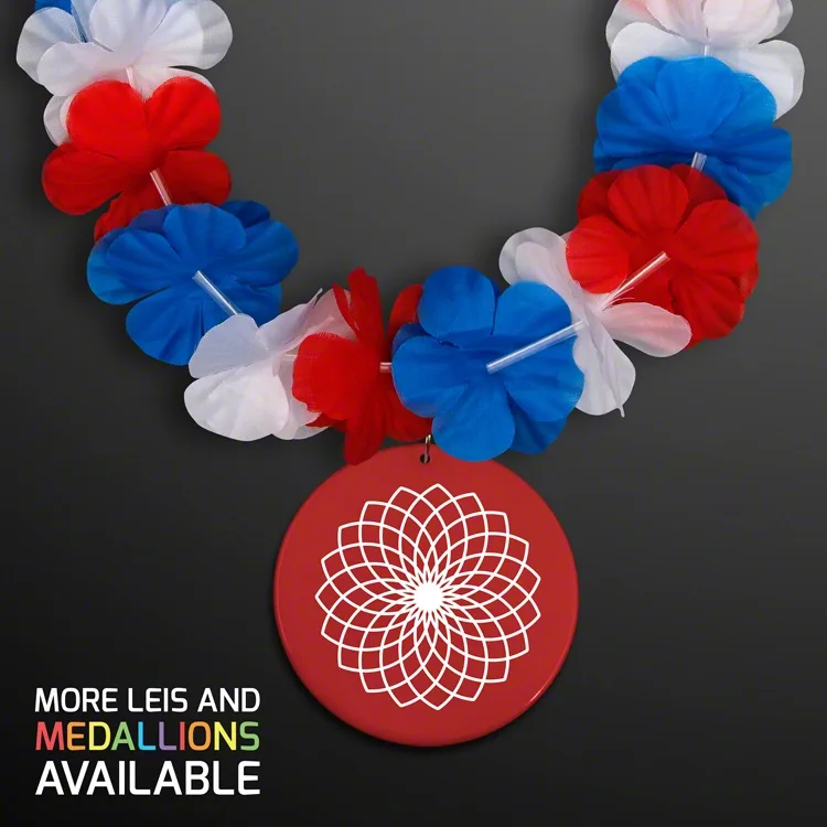Flower Lei Necklace with Bright Color Medallion (Non-Light Up) — view 15