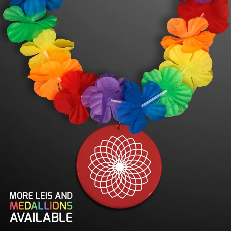 Flower Lei Necklace with Bright Color Medallion (Non-Light Up) — view 16