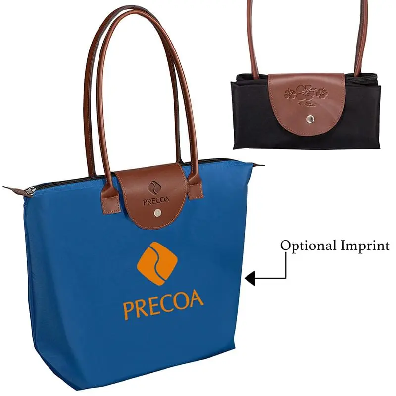 Folding Tote with Leather Flap Closure