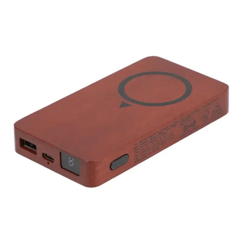 Custom MagClick Fast Wireless Power Bank in FSC Certified Wood - 5000mAh