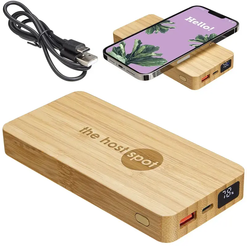 FSC® Bamboo 10000mAh Dual Port Power Bank with 10W Wireless Charger