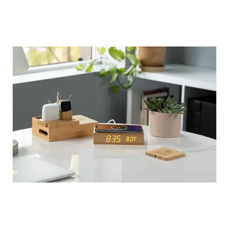 Custom Bamboo Wireless Charging Pad with Dual Outputs — view 11