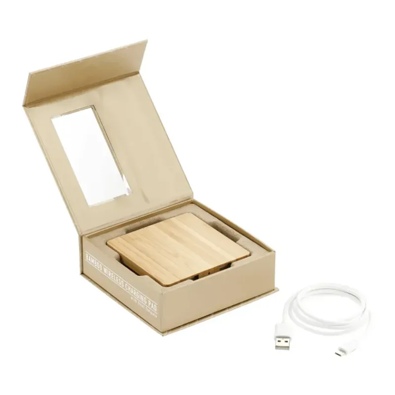 Custom Bamboo Wireless Charging Pad with Dual Outputs — view 3