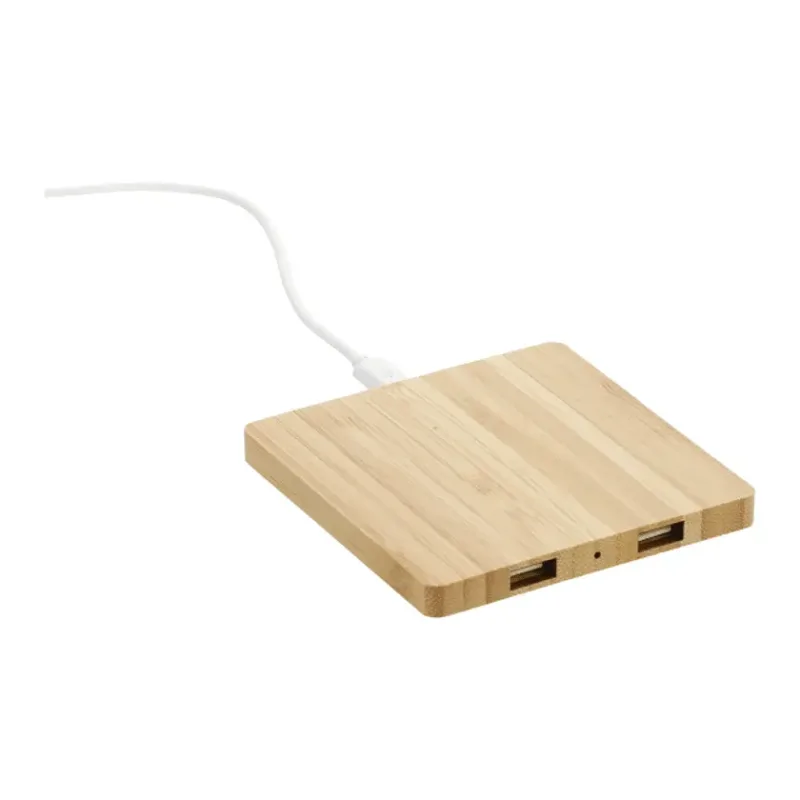 Custom Bamboo Wireless Charging Pad with Dual Outputs — view 4