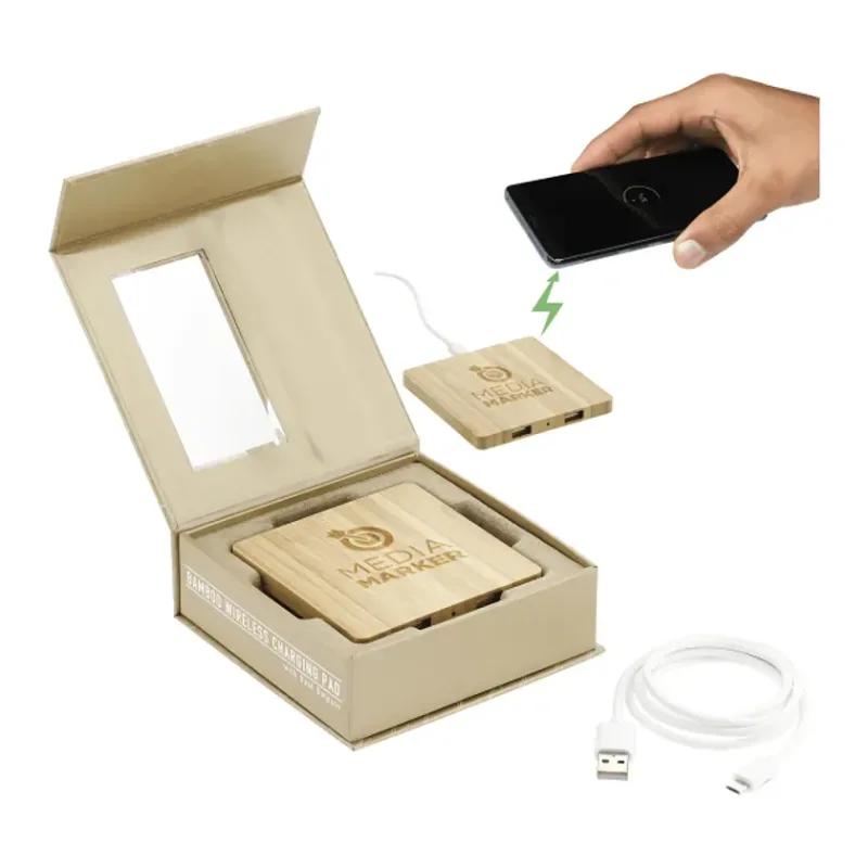 Custom Bamboo Wireless Charging Pad with Dual Outputs — view 8