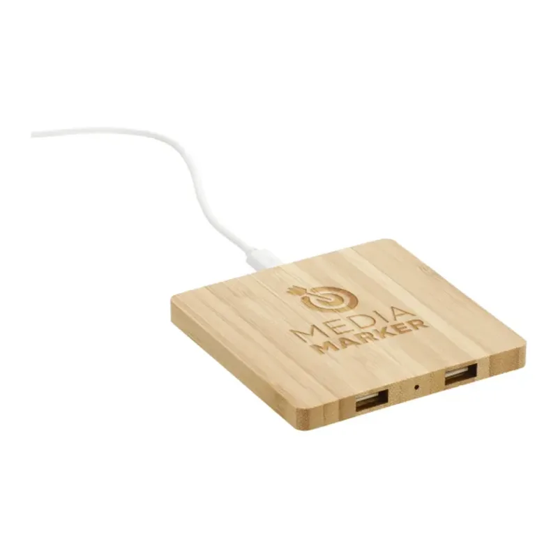 Custom Bamboo Wireless Charging Pad with Dual Outputs — view 9