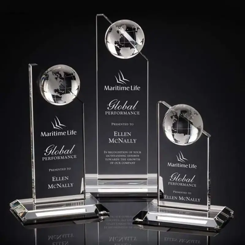 Global Recognition Crystal Obelisk with Etched Hemisphere