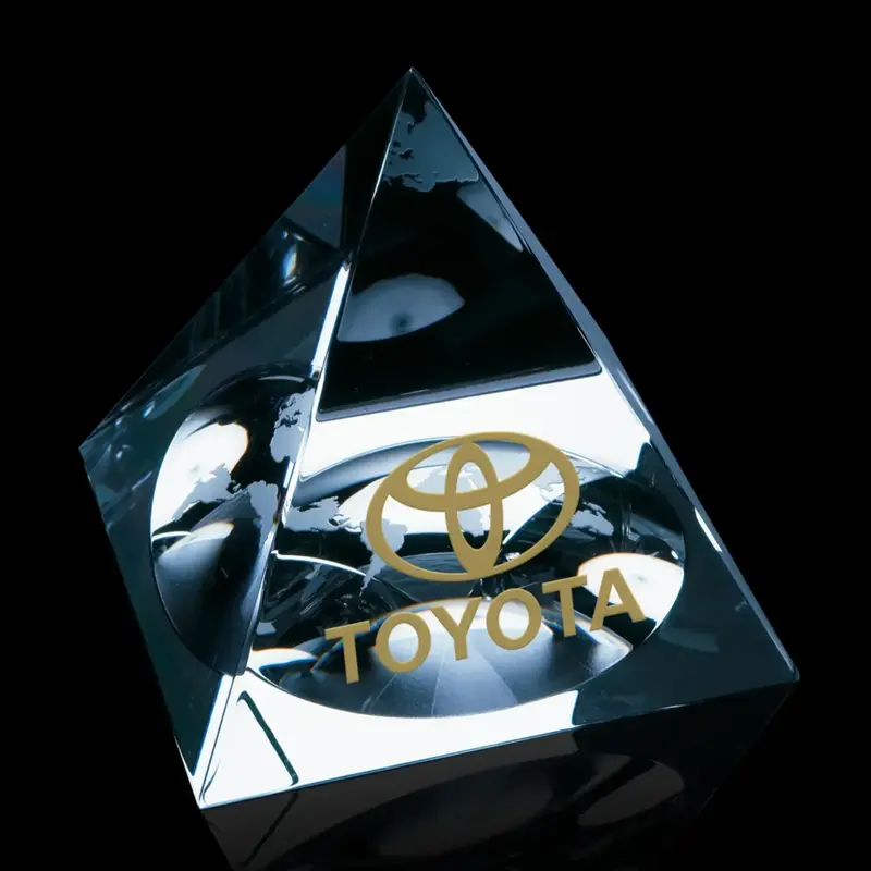 Custom Etched Globe Pyramid Crystal Award