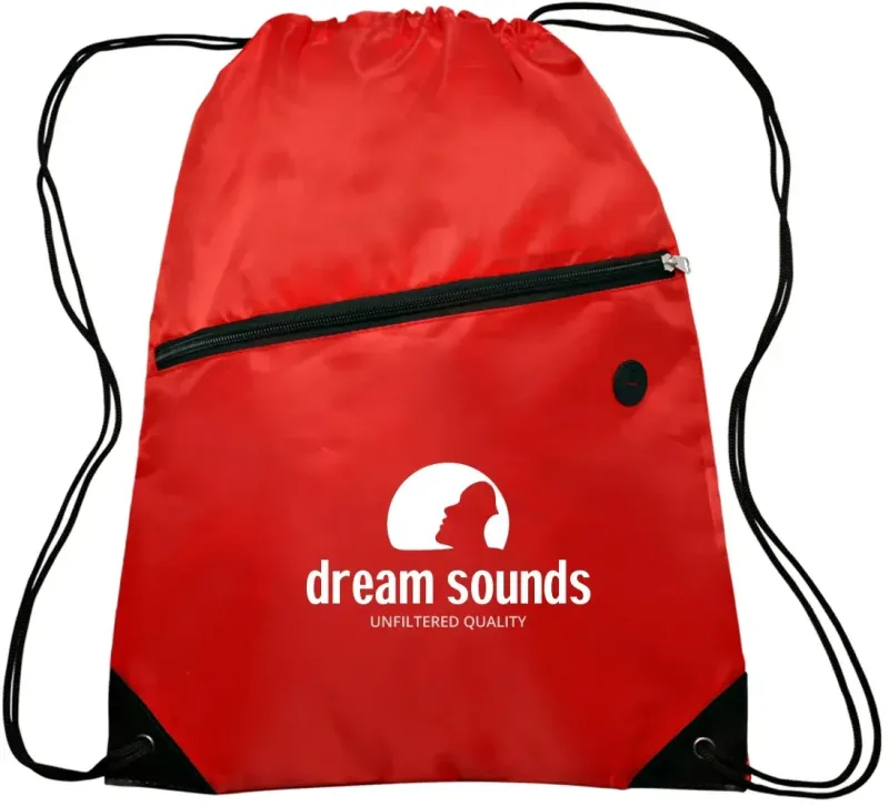 Custom Globe Trotter Drawstring Backpack - 210D Polyester with Front Pocket — view 2
