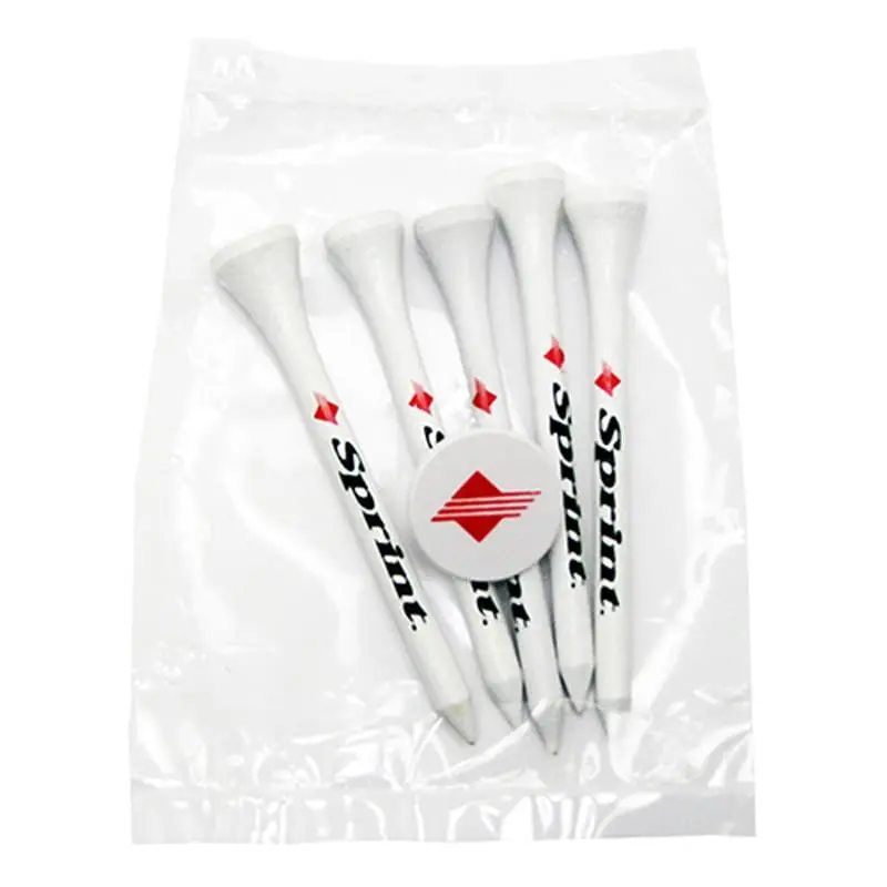 Golf Tee Poly Packet with 5 Tees & 1 Ball Marker