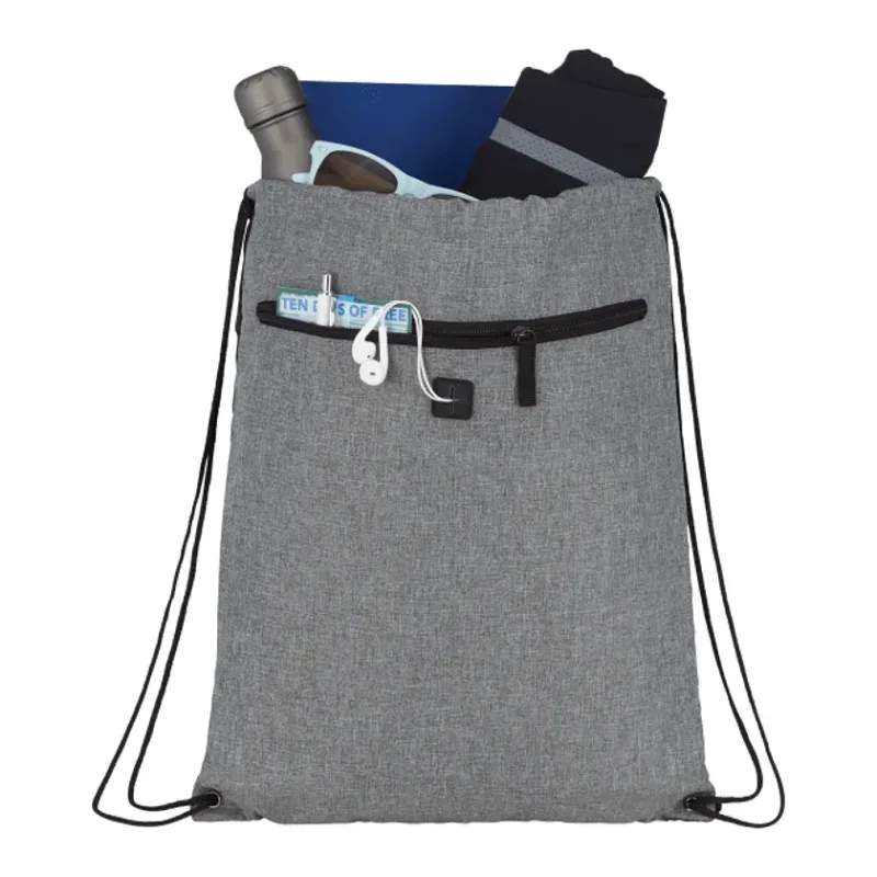 Custom Graphite Drawstring Sportspack with Earbud Port — view 2