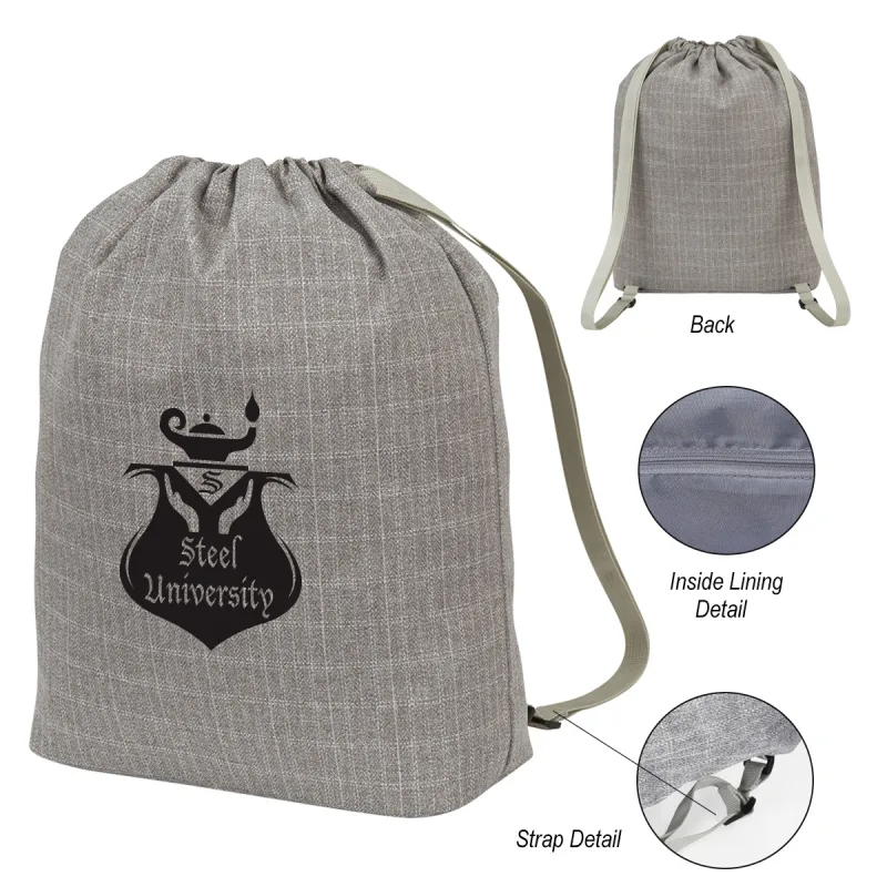 Gray Cinch Backpack w/ Zippered Pocket, Adjustable Shoulder Straps for Hiking, Travelling — view 10