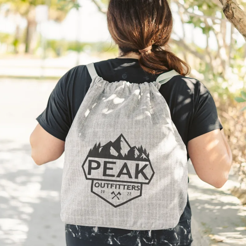 Gray Cinch Backpack w/ Zippered Pocket, Adjustable Shoulder Straps for Hiking, Travelling — view 2