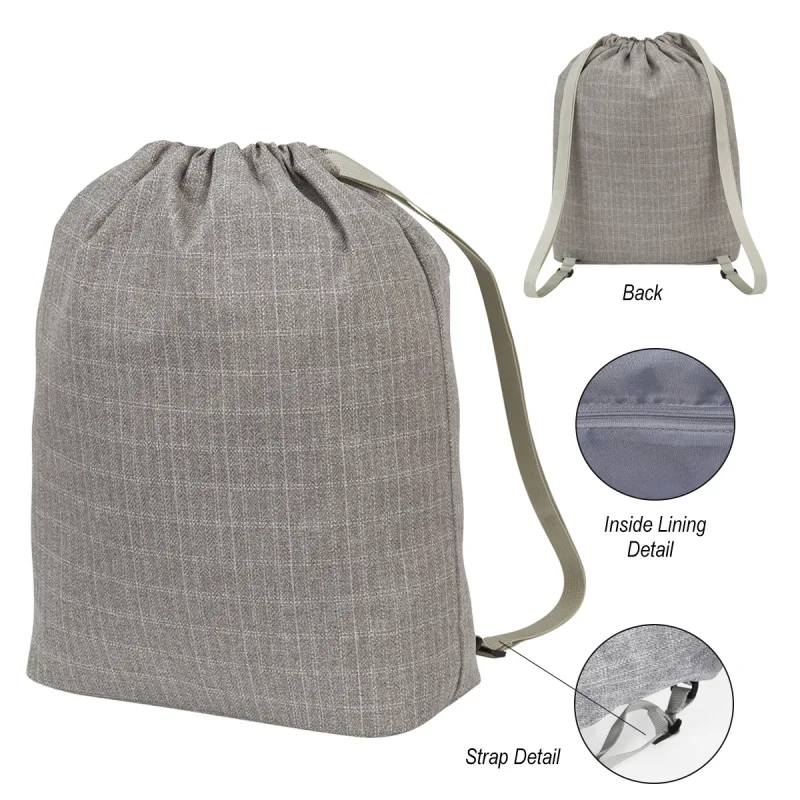 Gray Cinch Backpack w/ Zippered Pocket, Adjustable Shoulder Straps for Hiking, Travelling — view 7