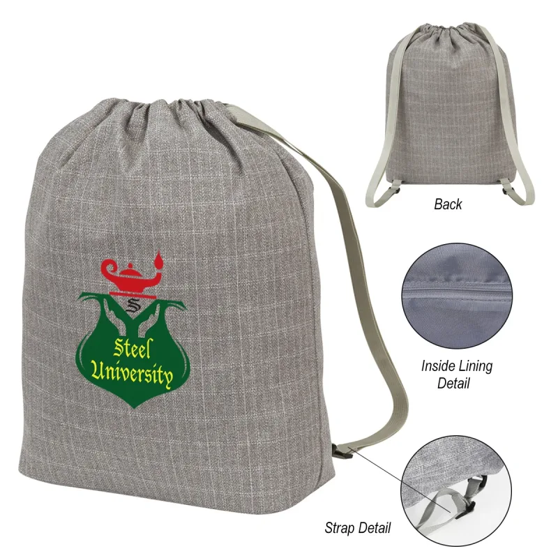 Gray Cinch Backpack w/ Zippered Pocket, Adjustable Shoulder Straps for Hiking, Travelling — view 8