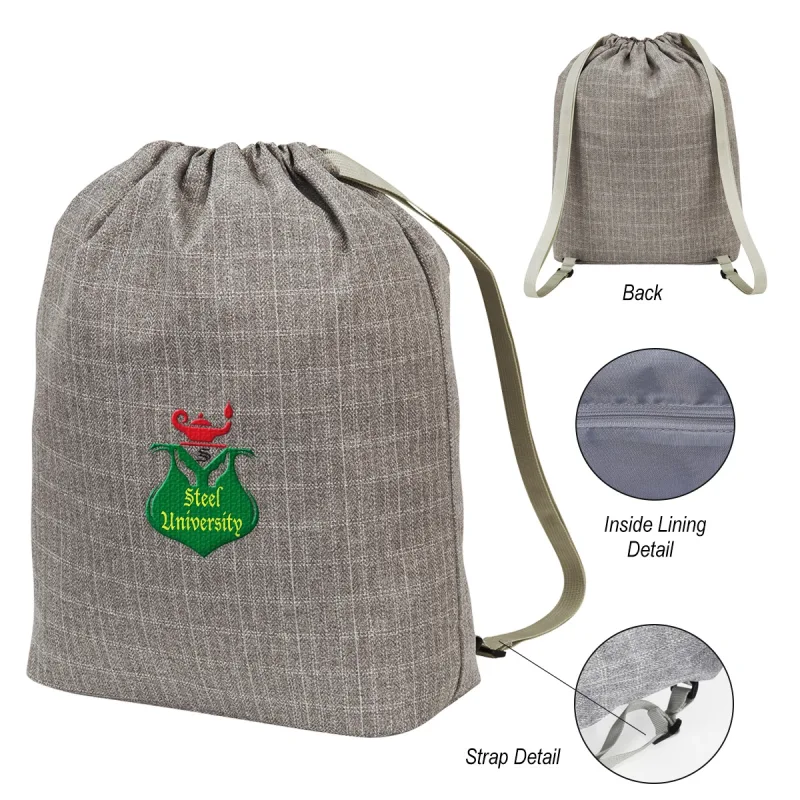 Gray Cinch Backpack w/ Zippered Pocket, Adjustable Shoulder Straps for Hiking, Travelling — view 9