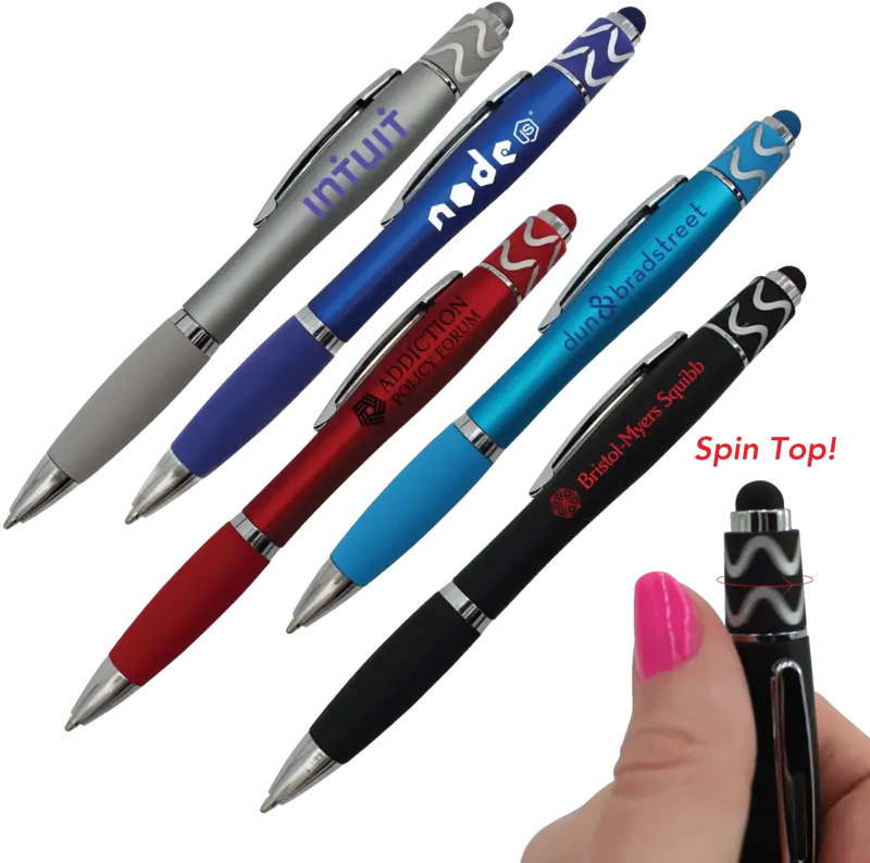 Silhouette Spin Top Stylus Pen - Customizable Promotional Business Gift