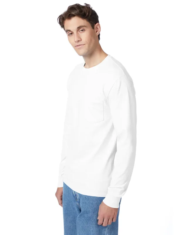 Hanes Men's Authentic-T Long-Sleeve Pocket T-Shirt — view 4