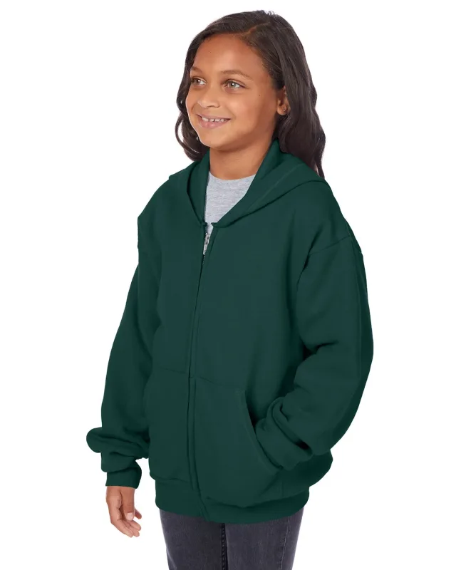 Hanes Youth EcoSmart® Full-Zip Hooded Sweatshirt — view 3