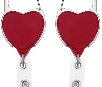 Heart Carabiner Badge Reel & ID Holder (Red & White) — view 4