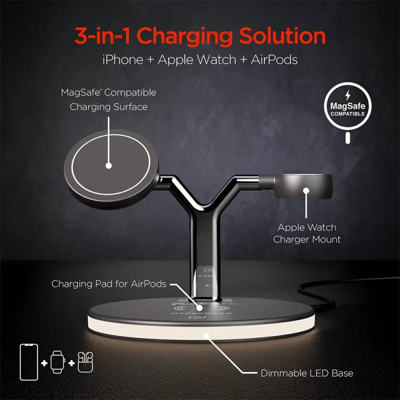HyperGear MaxCharge 3-in-1 MagSafe Wireless Charging Stand — view 3