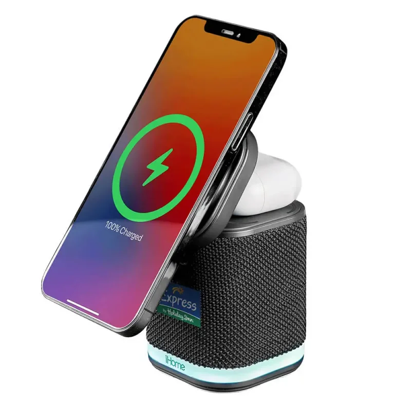 iHome Dual Wireless Charging Stand with Bluetooth Speaker — view 4