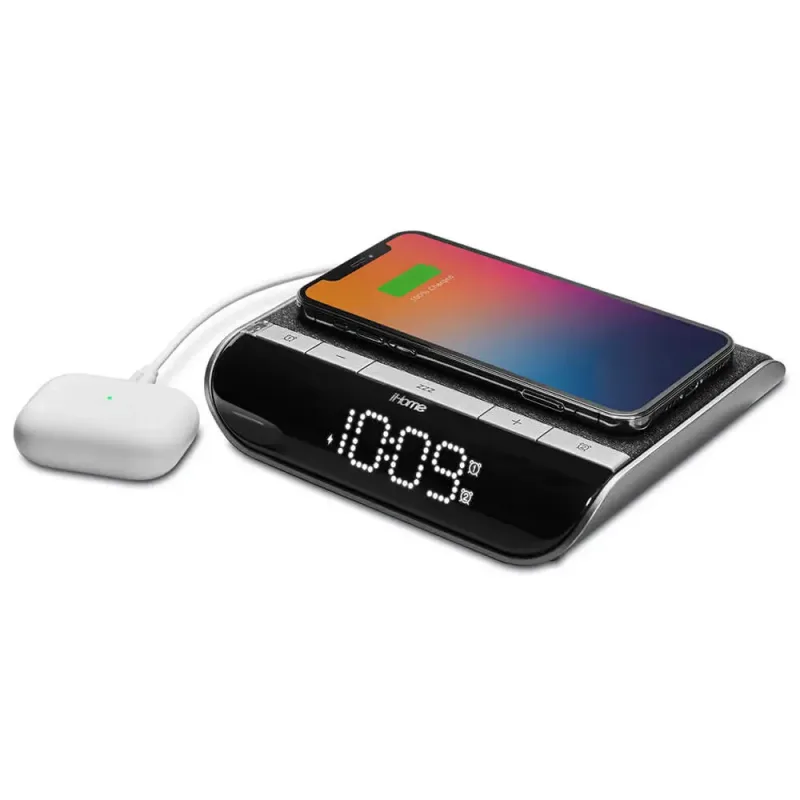 iHome Powervalet 2 In 1 Qi Wireless and Usb Charging Alarm Clock - Black — view 2