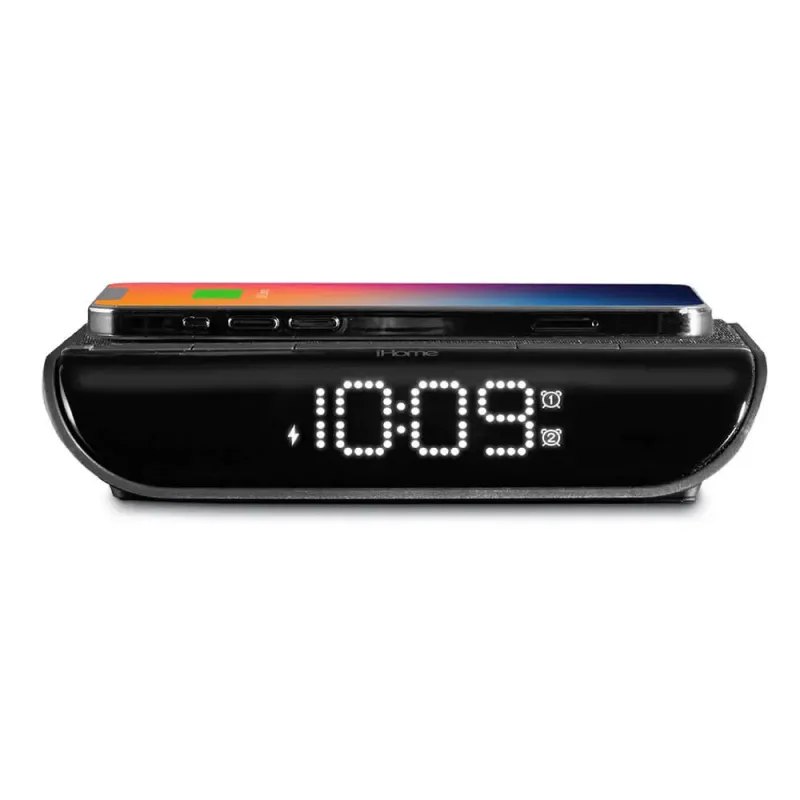 iHome Powervalet 2 In 1 Qi Wireless and Usb Charging Alarm Clock - Black — view 5