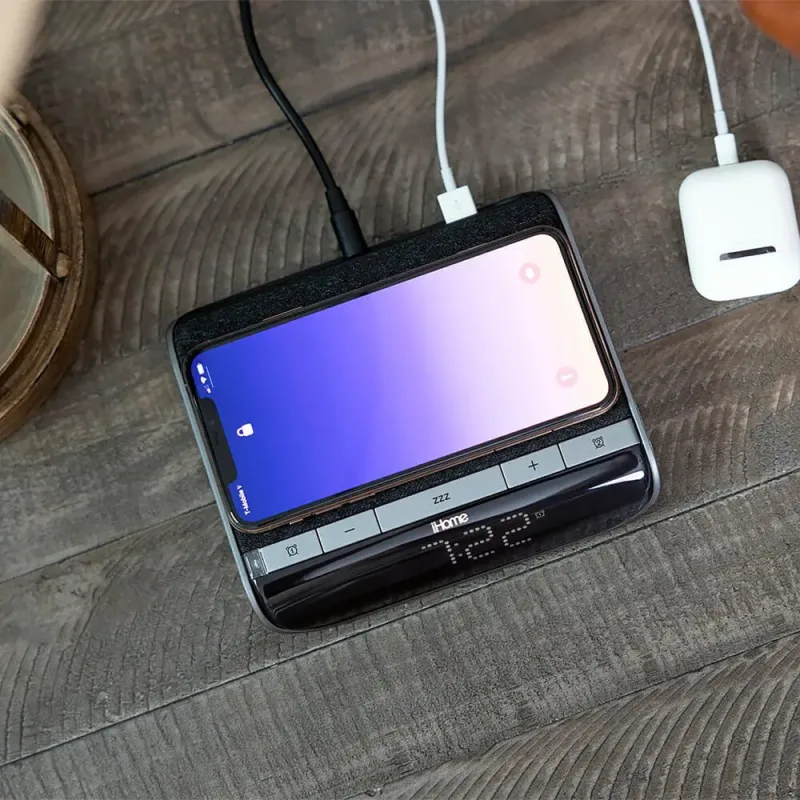 iHome Powervalet 2 In 1 Qi Wireless and Usb Charging Alarm Clock - Black — view 9