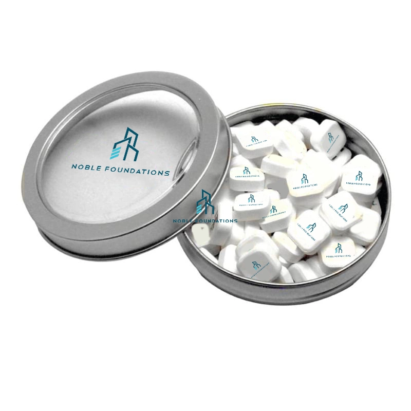 Imprinted Mints in Windowed Circular Tin