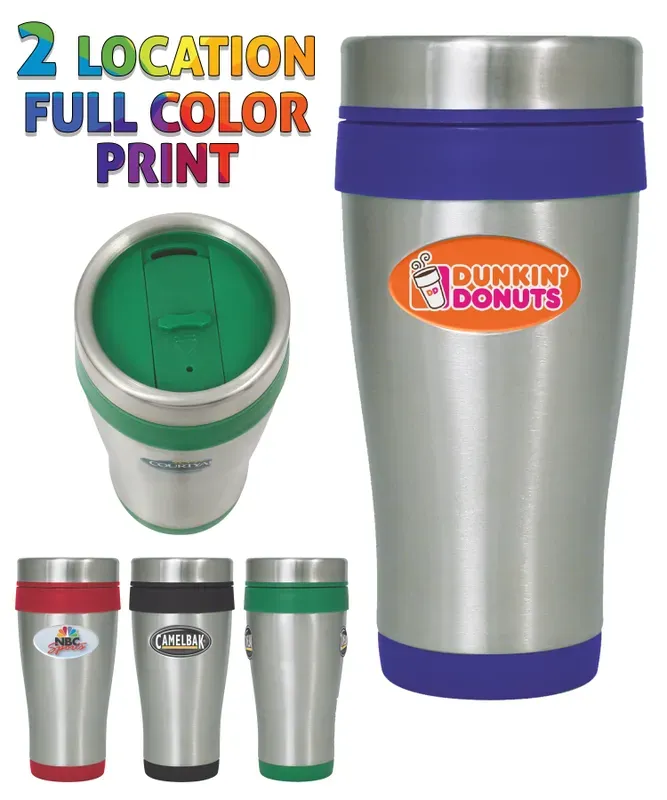 Insulated Stainless Steel Travel Mug with Full Color Dome - 16 oz