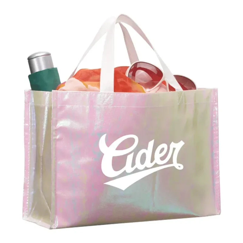 Personalized Iridescent Non-Woven Shopper Tote — view 5
