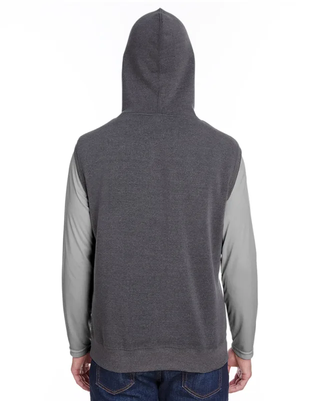 J America Adult Triblend Fleece Sleeveless Hooded Sweatshirt — view 10