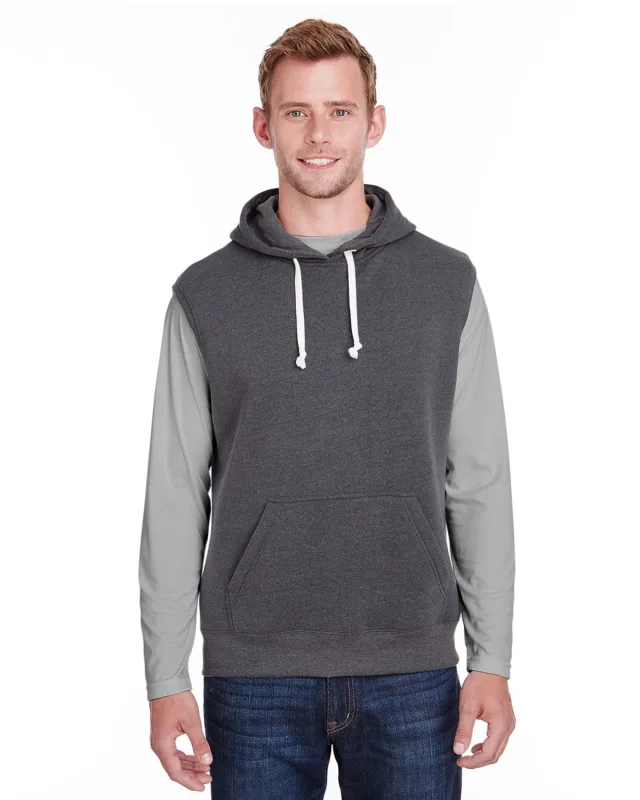 J America Adult Triblend Fleece Sleeveless Hooded Sweatshirt — view 11