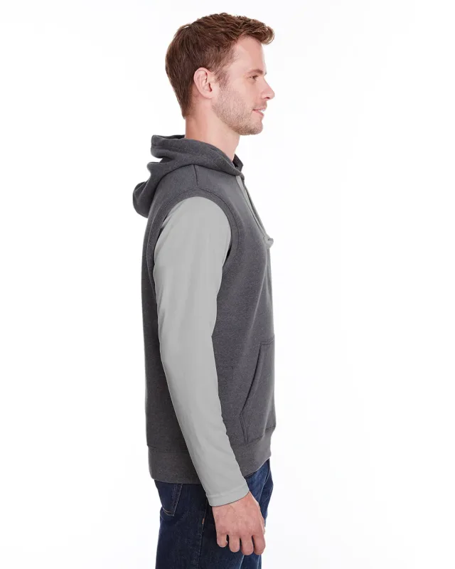 J America Adult Triblend Fleece Sleeveless Hooded Sweatshirt — view 12